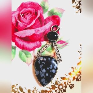 Fabulous, Pear-Shaped, Ethnic-Style, Natural Snowflake Obsidian Cabochon Pendant